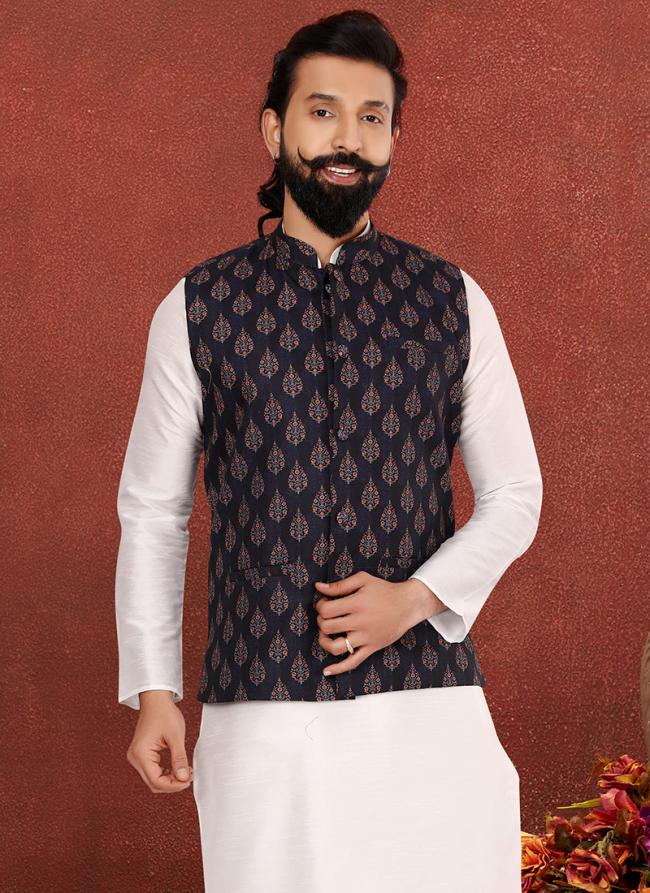 Cotton Print Black Festival Wear Embroidery Work Readymade Men's Waist Coat